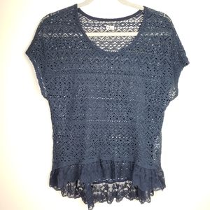 Hollister Navy Crochet and Lace Top